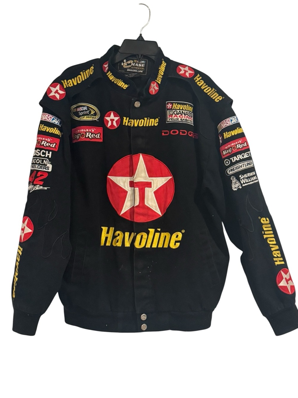 Chase Authentics Black Canvas Havoline #42 Juan Pablo Nascar Racing Jacket Large